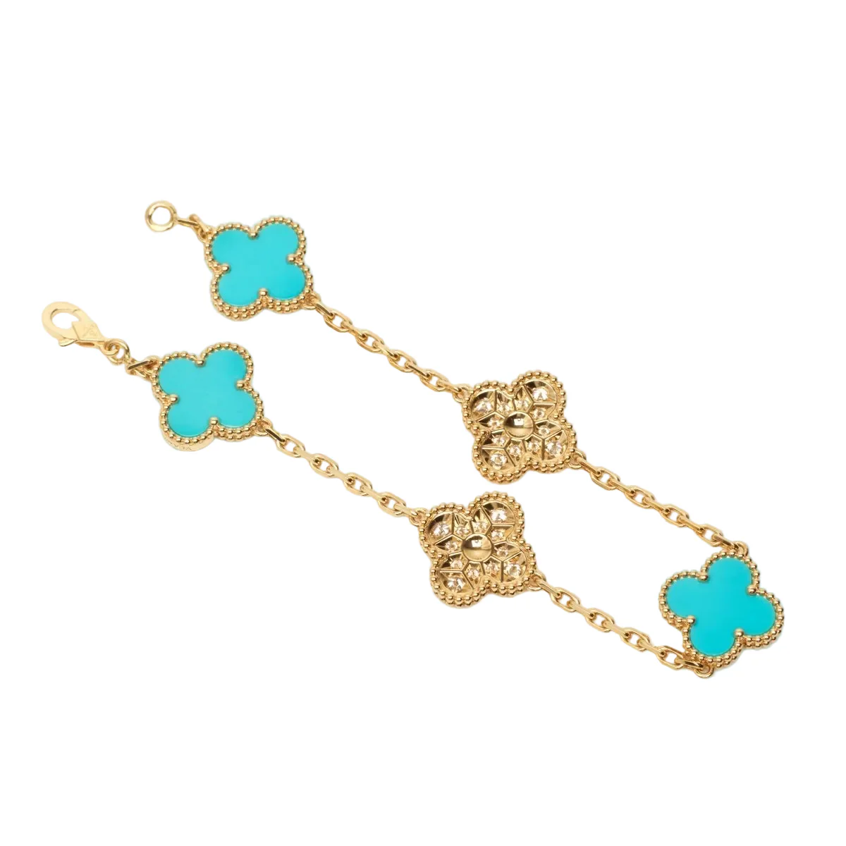 VAN CLEEF & ARPELS "Vintage Alhambra" Charm Bracelet in yellow gold, turquoise and diamonds - Image 6