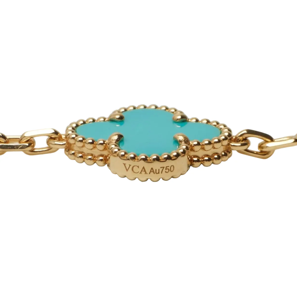 VAN CLEEF & ARPELS "Vintage Alhambra" Charm Bracelet in yellow gold, turquoise and diamonds - Image 7
