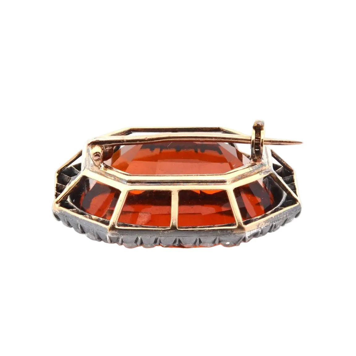 Brooch Pin in yellow gold, silver, citrine and diamonds - Image 3