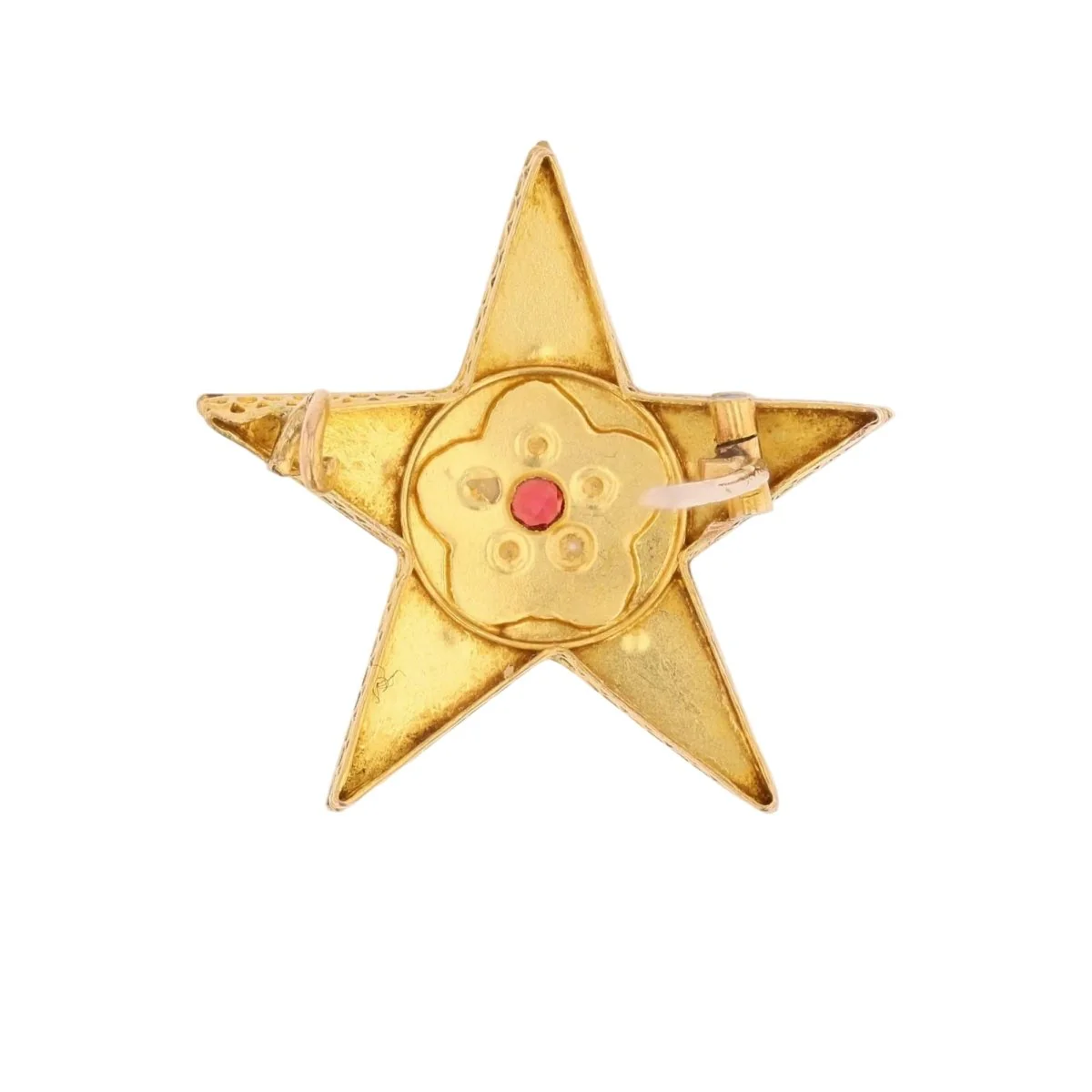 Brooch Green gold, pearl and garnet rose gold pin - Image 5