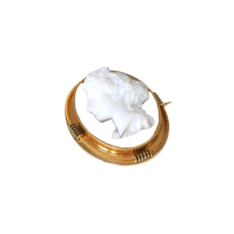 Old brooch in yellow gold and agate cameo - Image 3
