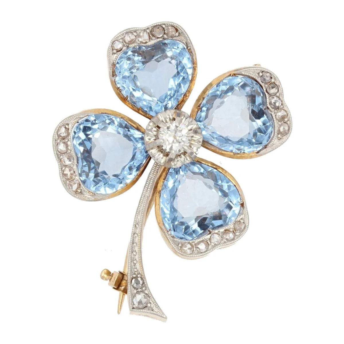 Yellow gold brooch with spinels and diamonds