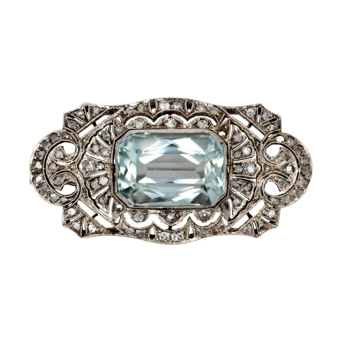 Brooch Pin in white gold and aquamarine