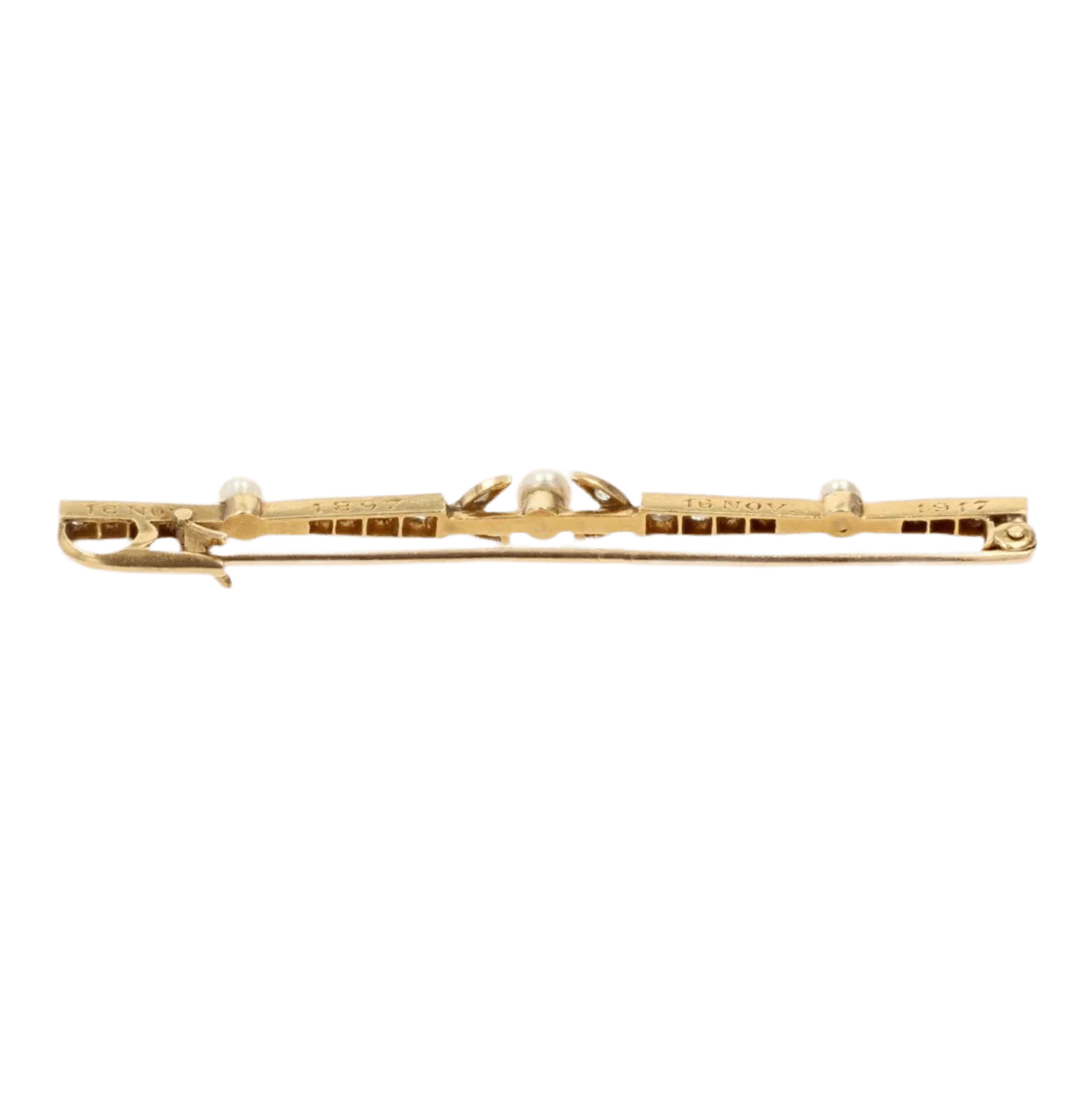 Barrette brooch in yellow gold, platinum and diamonds - Image 4