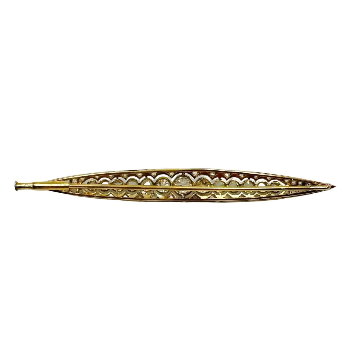 Art Deco Brooch Barrette in Yellow gold, Platinum and Diamonds - Image 3