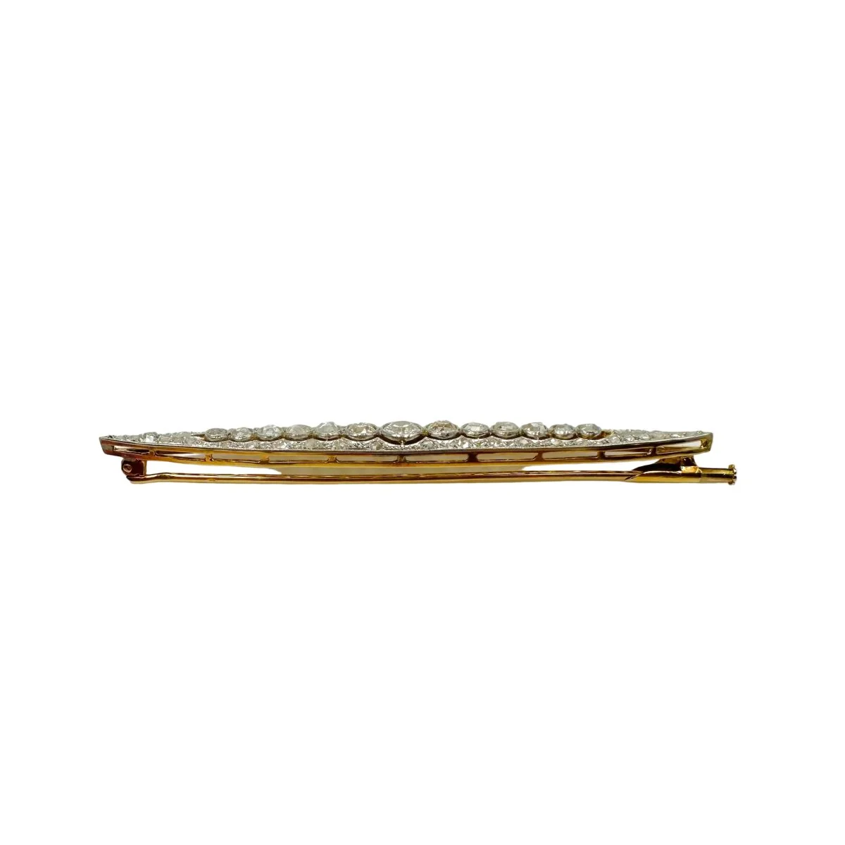 Art Deco Brooch Barrette in Yellow gold, Platinum and Diamonds - Image 4