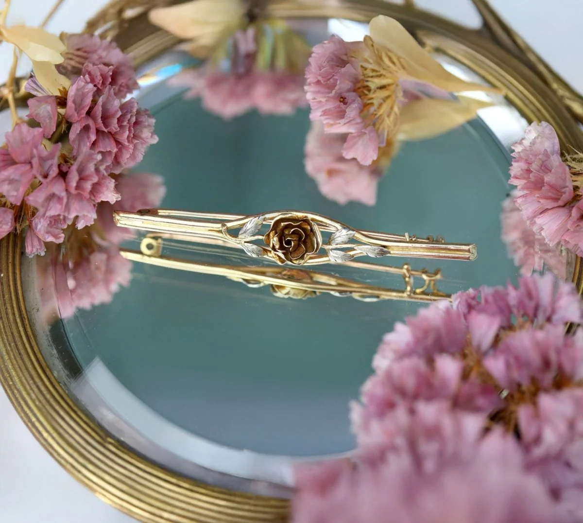 Brooch rosebud hair clip in yellow gold and white gold - Image 3