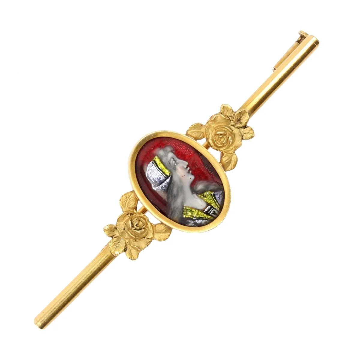 Yellow gold and enamel barrette brooch