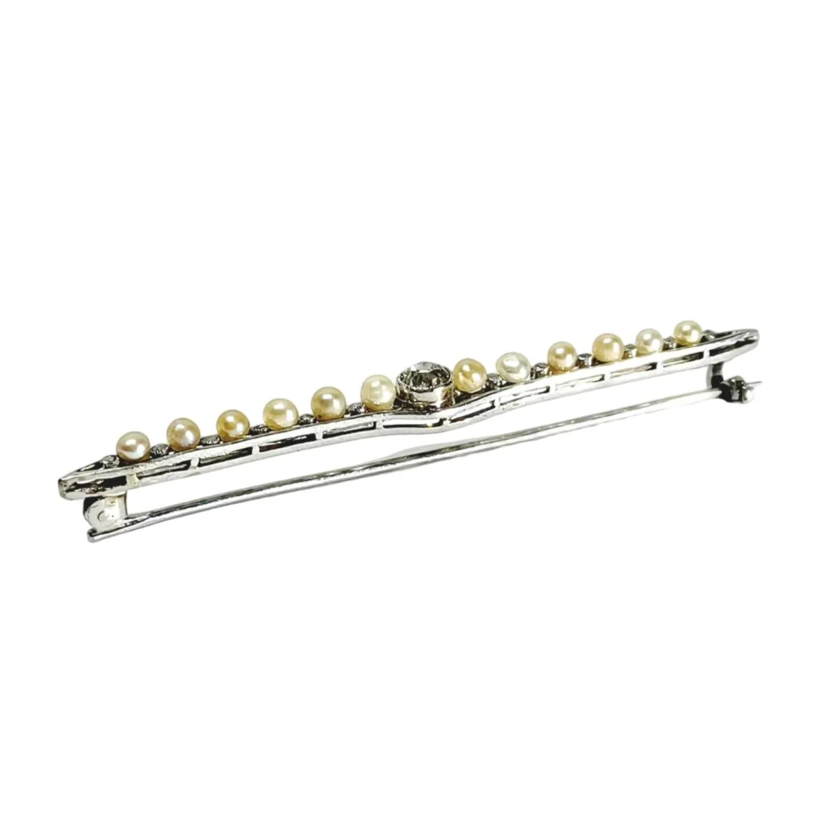 Brooch Barrette in white gold, pearls, and diamonds - Image 3