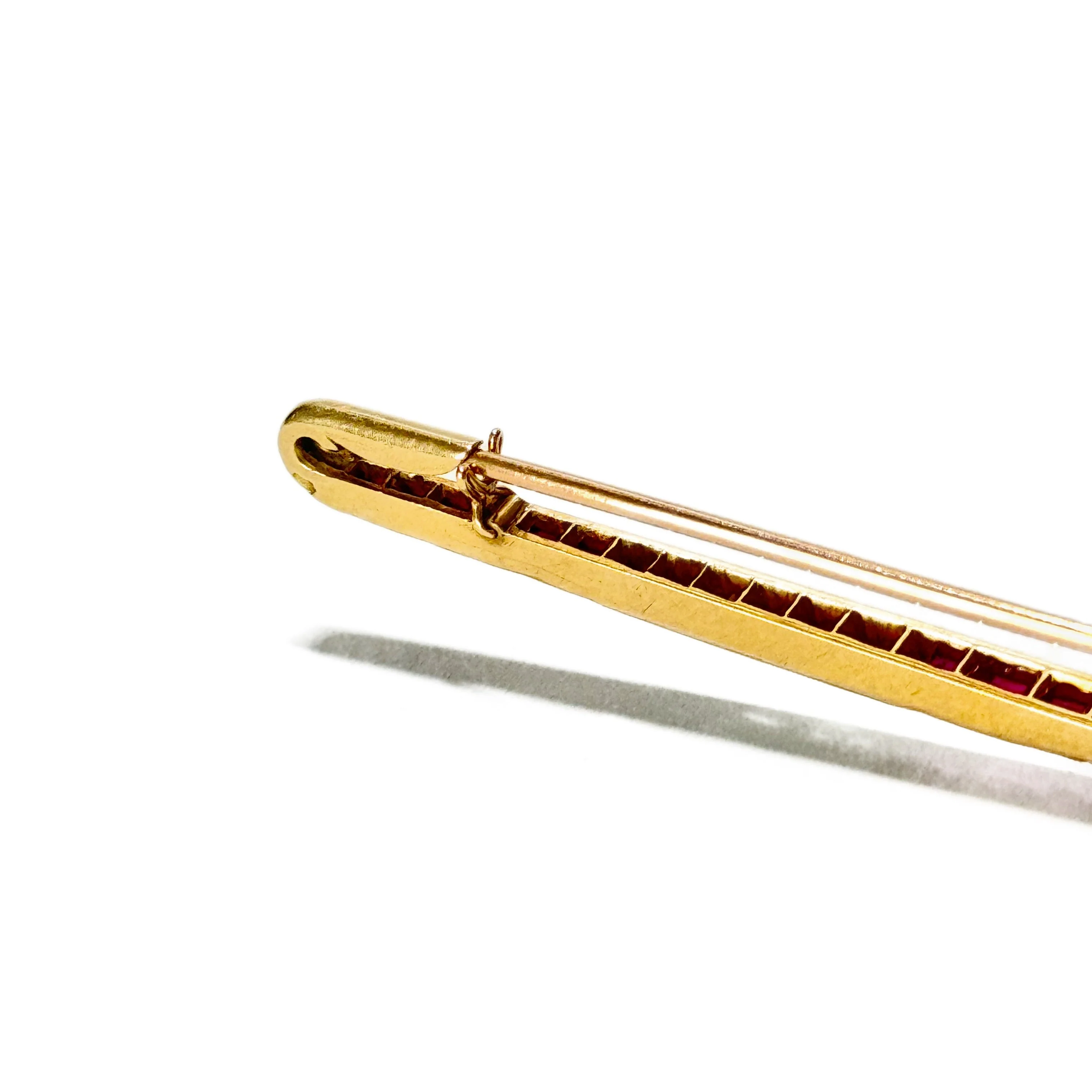 Brooch barrette in yellow gold and white gold with rubies and diamonds - Image 5