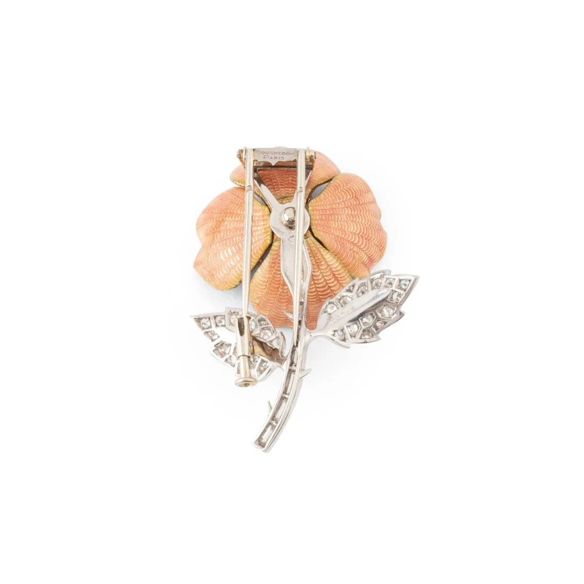 BOUCHERON clip brooch "Eglantine" in 18-carat white gold, set with pink enamel and diamonds. - Image 3