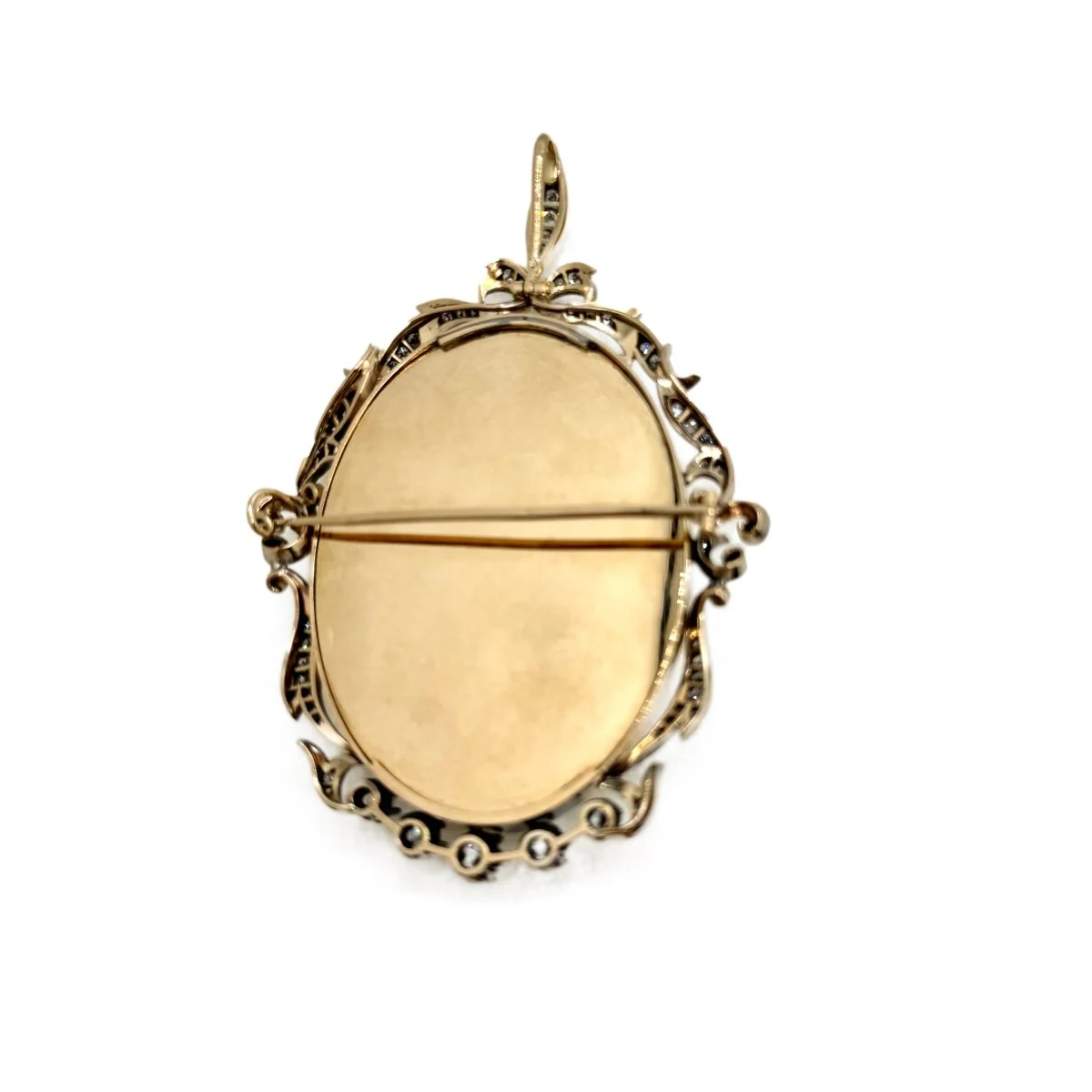 Brooch cameo in white gold and silver with diamonds - Image 4