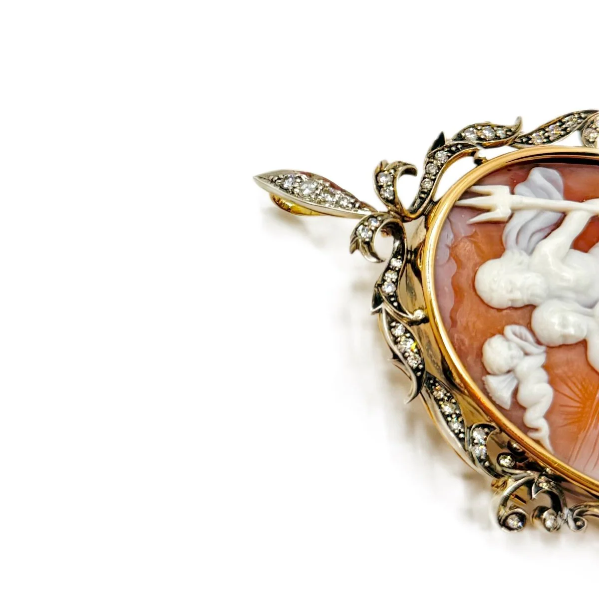 Brooch cameo in white gold and silver with diamonds - Image 6