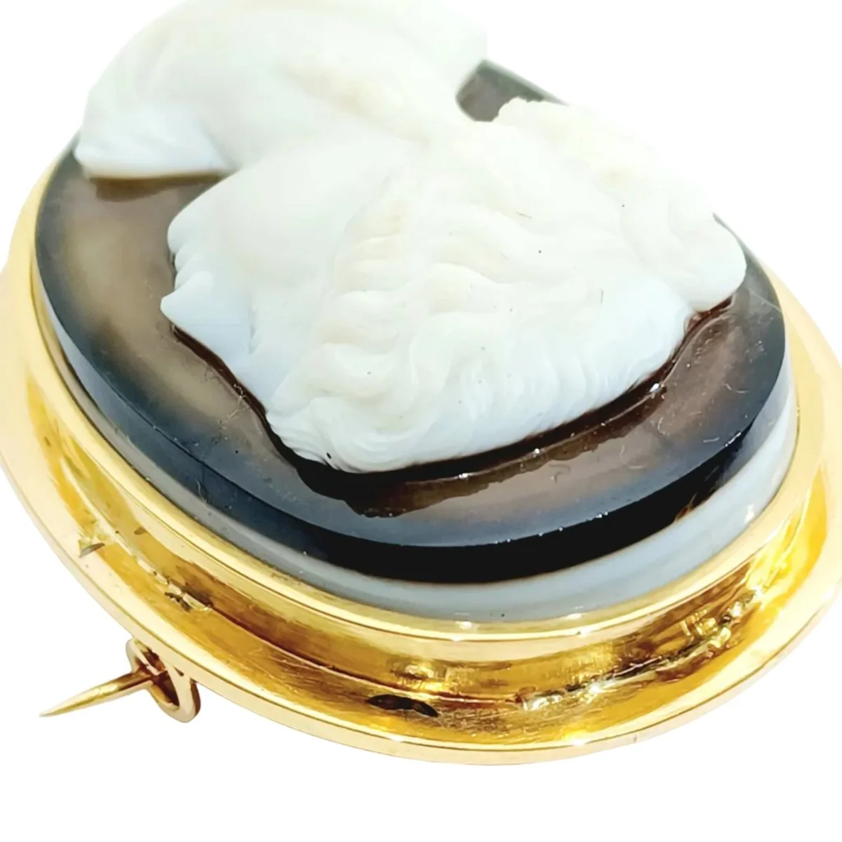 Cameo brooch in yellow gold and agate - Image 3