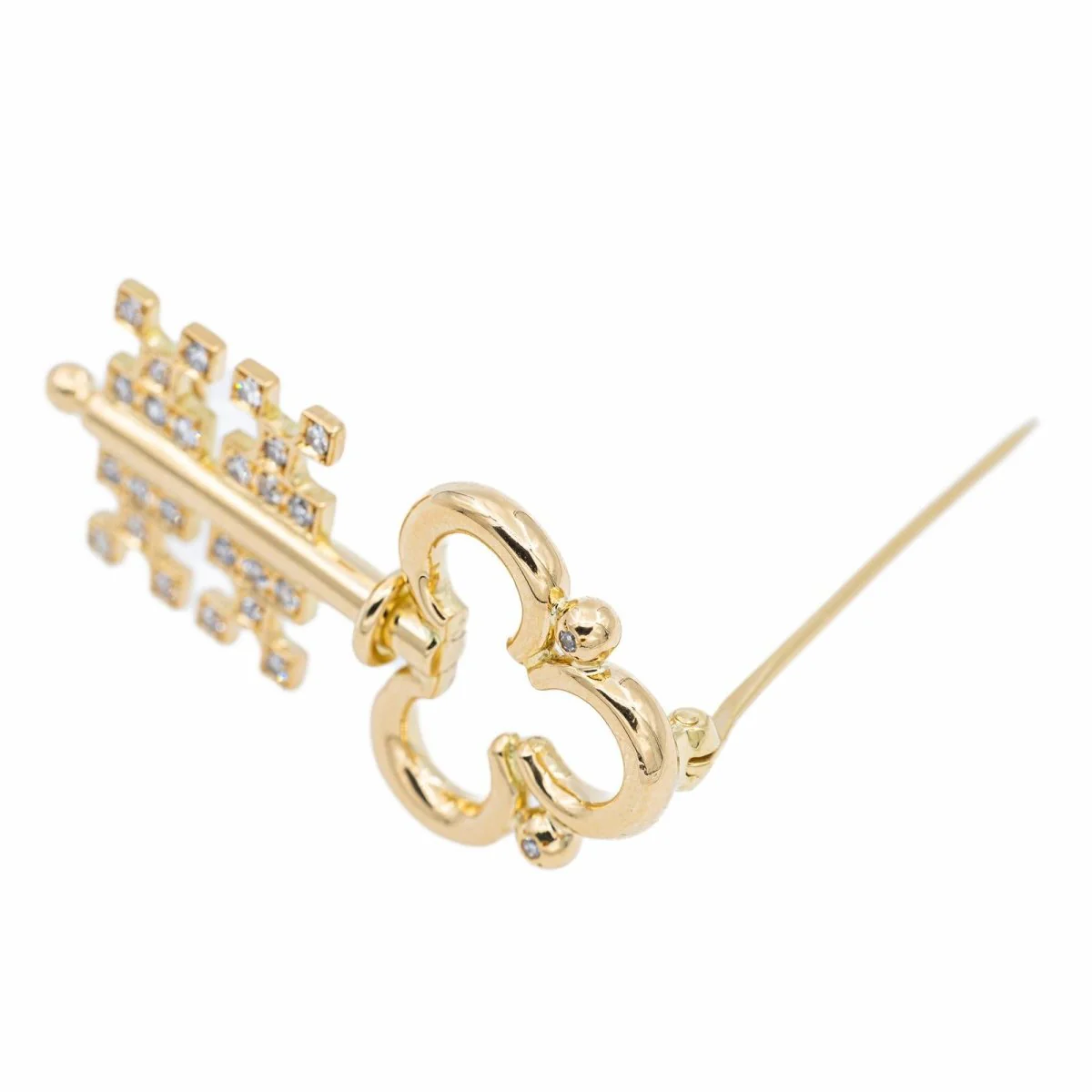 Yellow Gold Diamond Key Brooch - Image 6