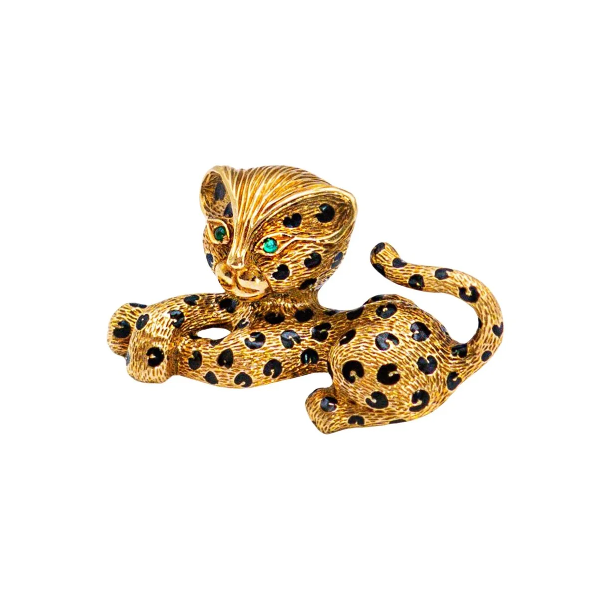 FRED Panthère Clip brooch in yellow gold, enamel and emerald - Image 3
