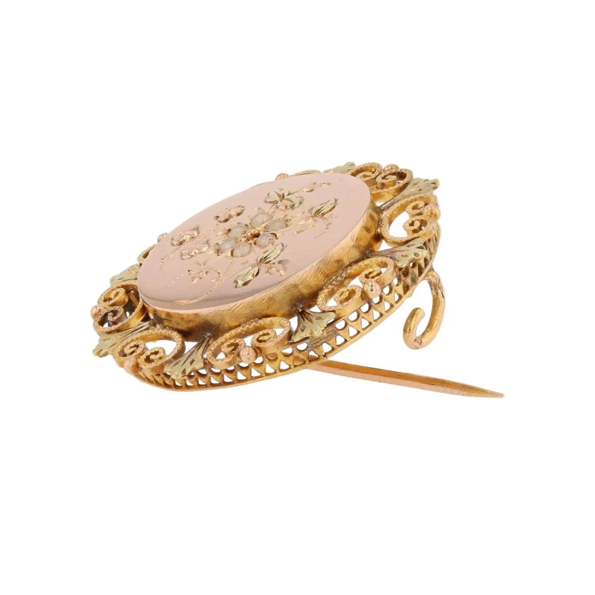 Rose gold, green gold and Pearl Brooch Pin - Image 5