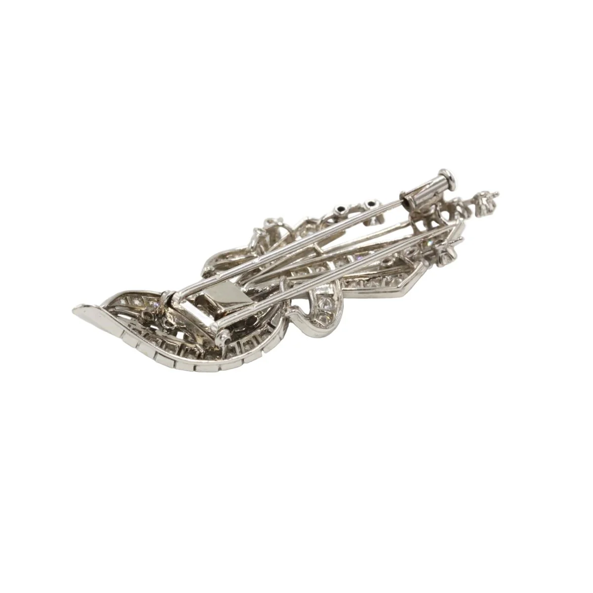 Brooch Double Pin in paltinium and diamonds - Image 2