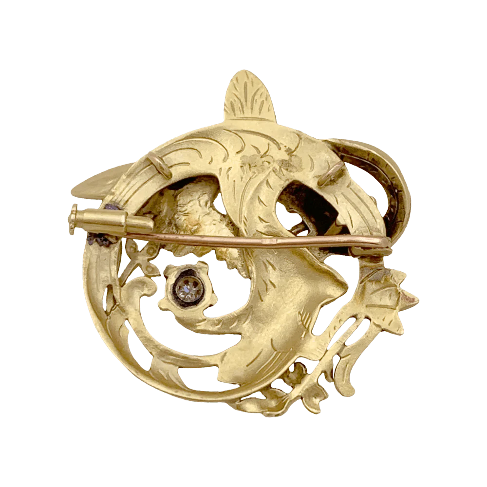Yellow gold and diamond brooch pin - Image 5