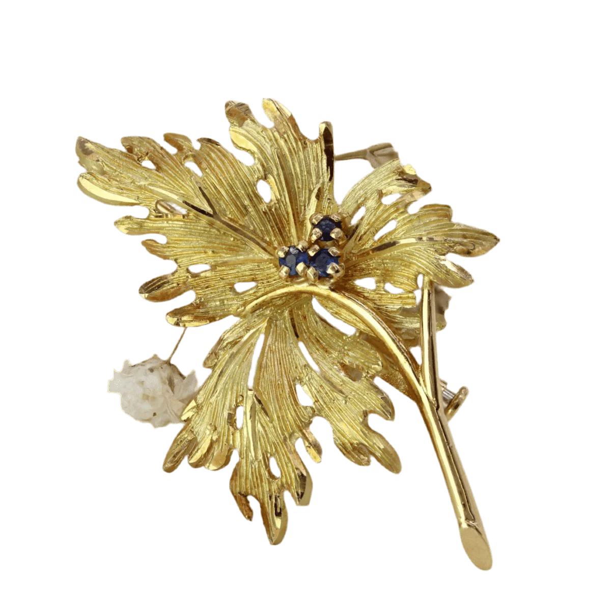 Brooch Pin in yellow gold and sapphires - Image 3