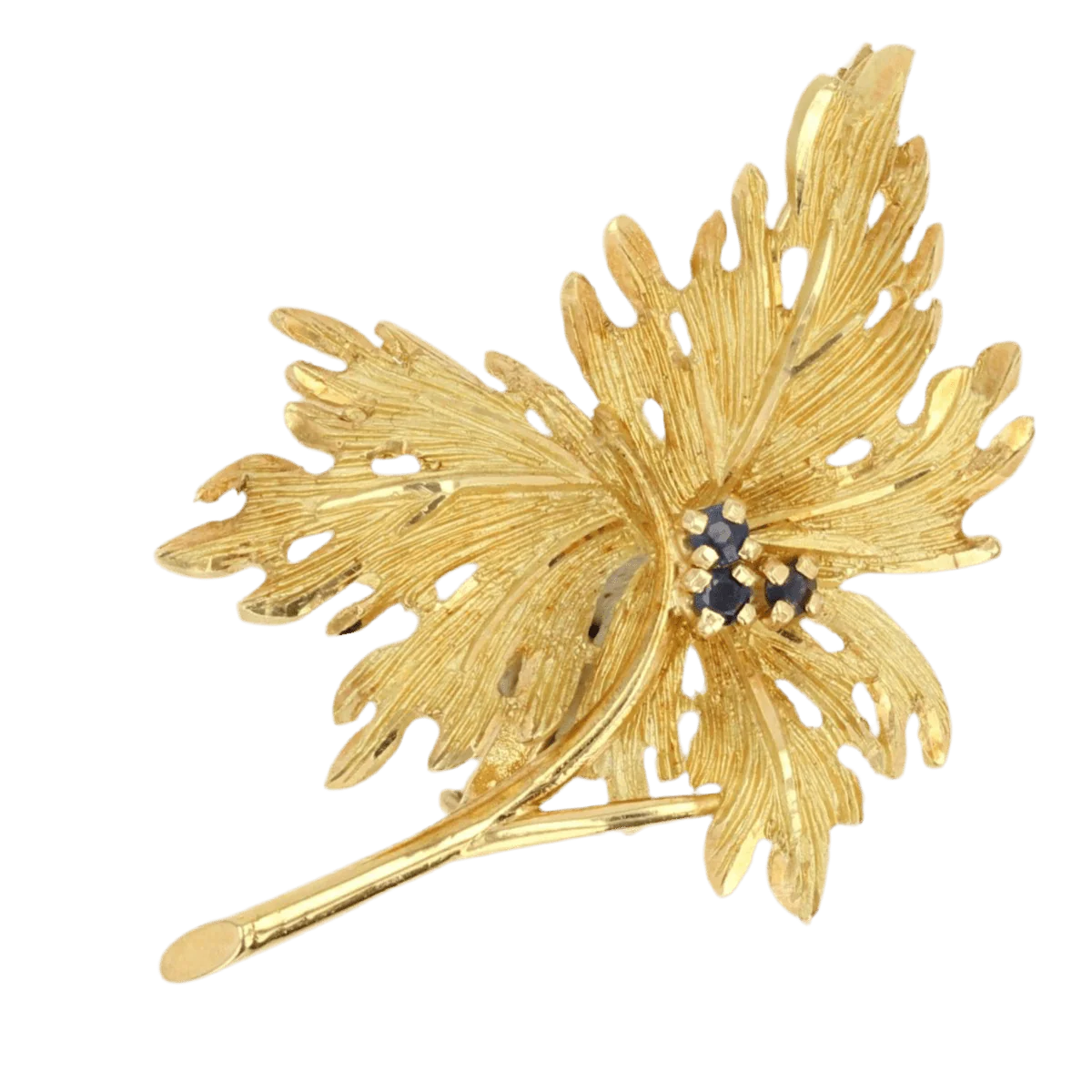 Brooch Pin in yellow gold and sapphires - Image 4