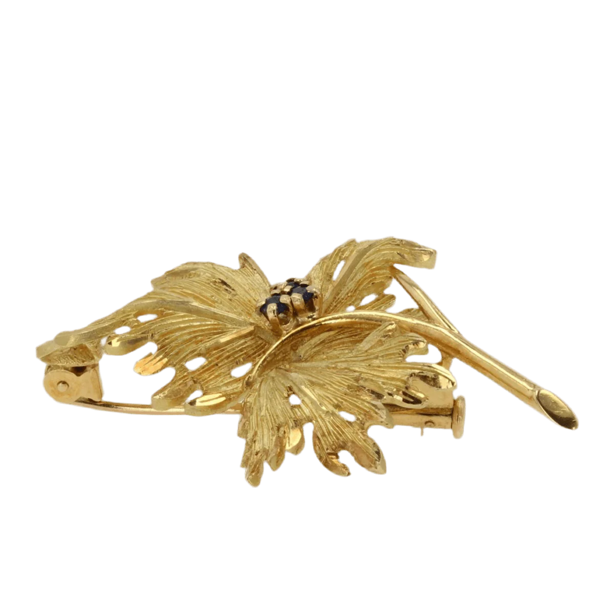 Brooch Pin in yellow gold and sapphires - Image 5