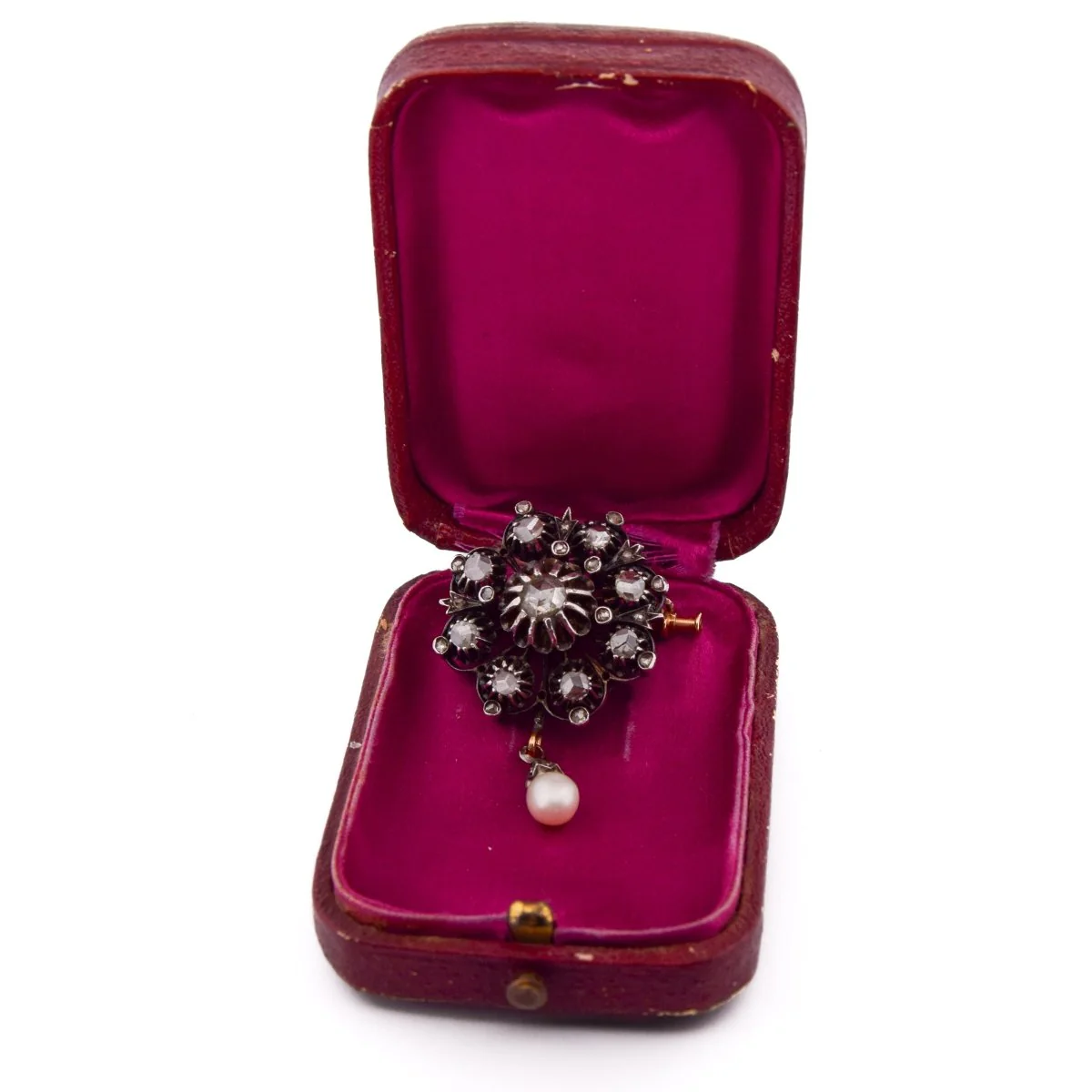 Brooch Pin in yellow gold, silver, pearl and diamonds - Image 6