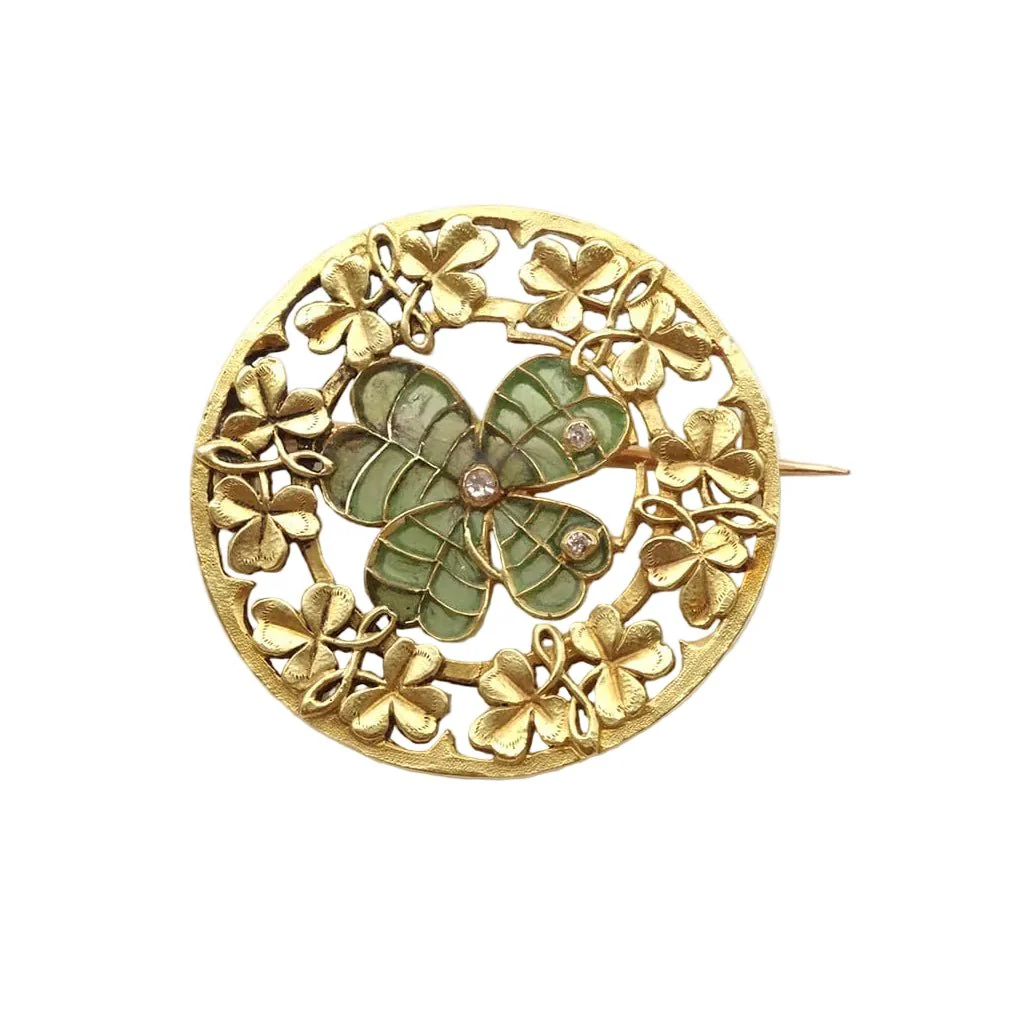 Brooch EUGÈNE TROUVÉ pin in yellow gold, enamel and diamonds
