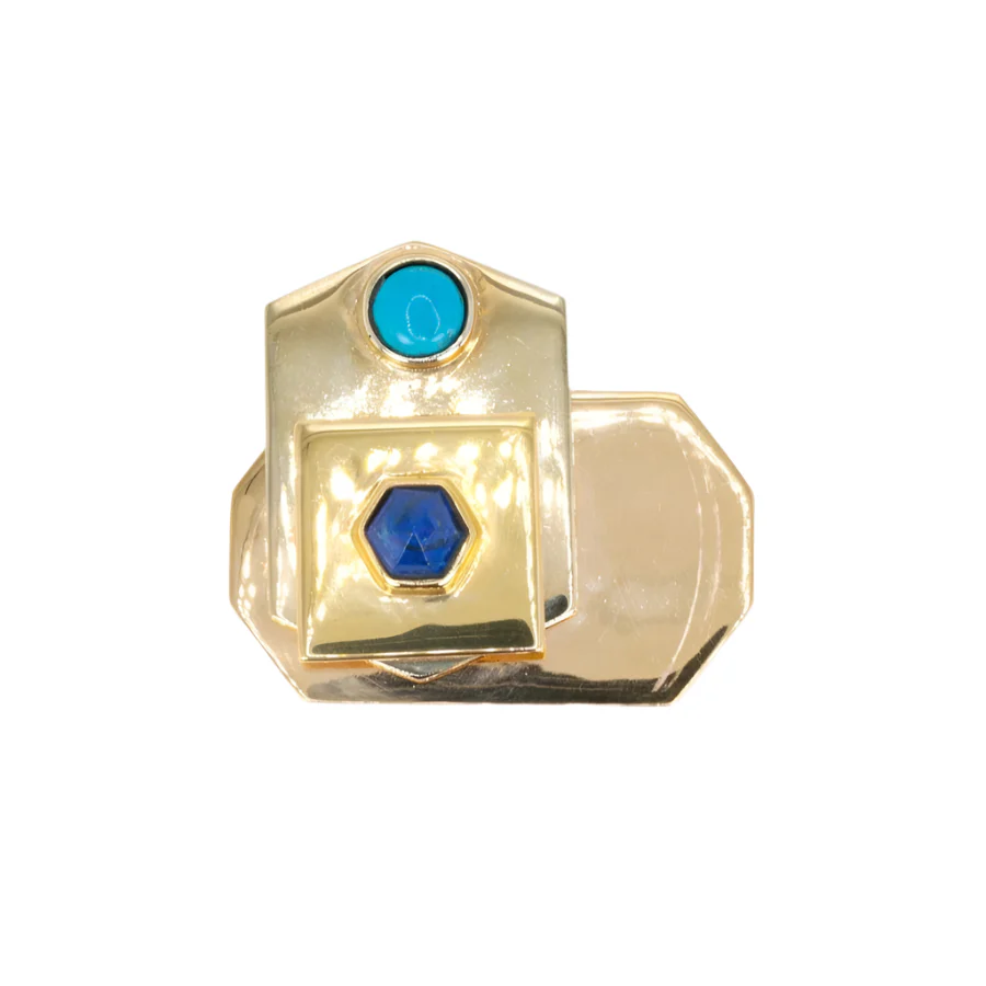 PIERO DORAZIO pin brooch in yellow gold, lapis lazuli and turquoise - Image 3