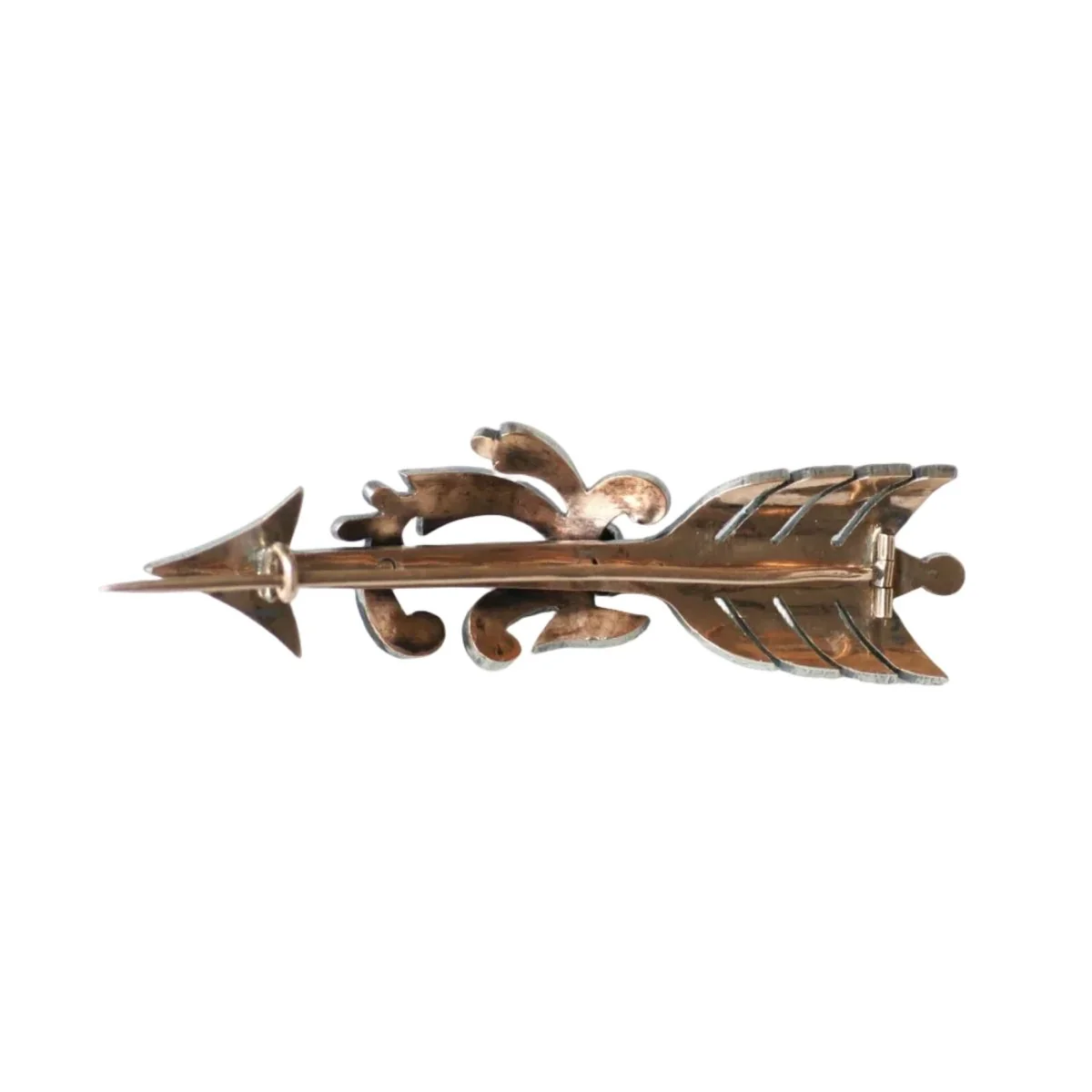 Antique Arrow Brooch with Turquoises and Pearls on Rose gold and Silver - Image 3