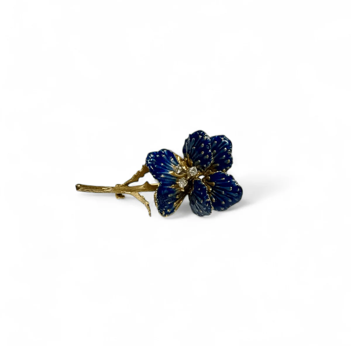 Broche ÉDOUARD RICHARDS fleur bleue en or jaune et diamant