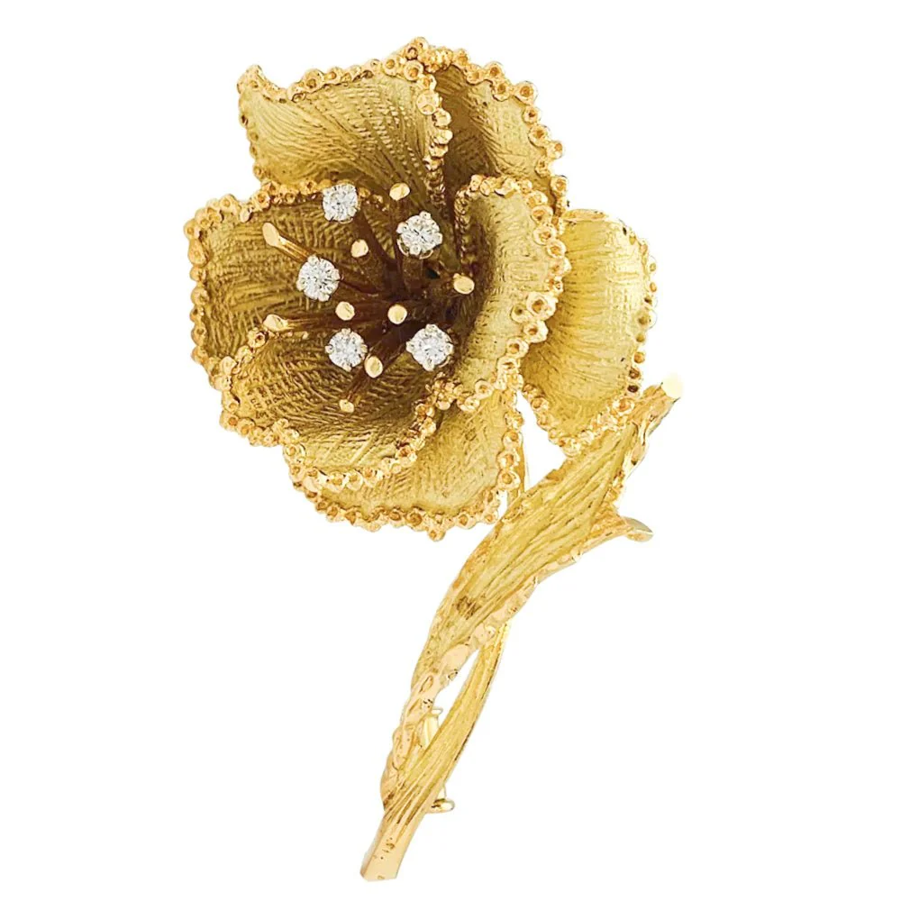 Yellow gold and diamond flower brooch