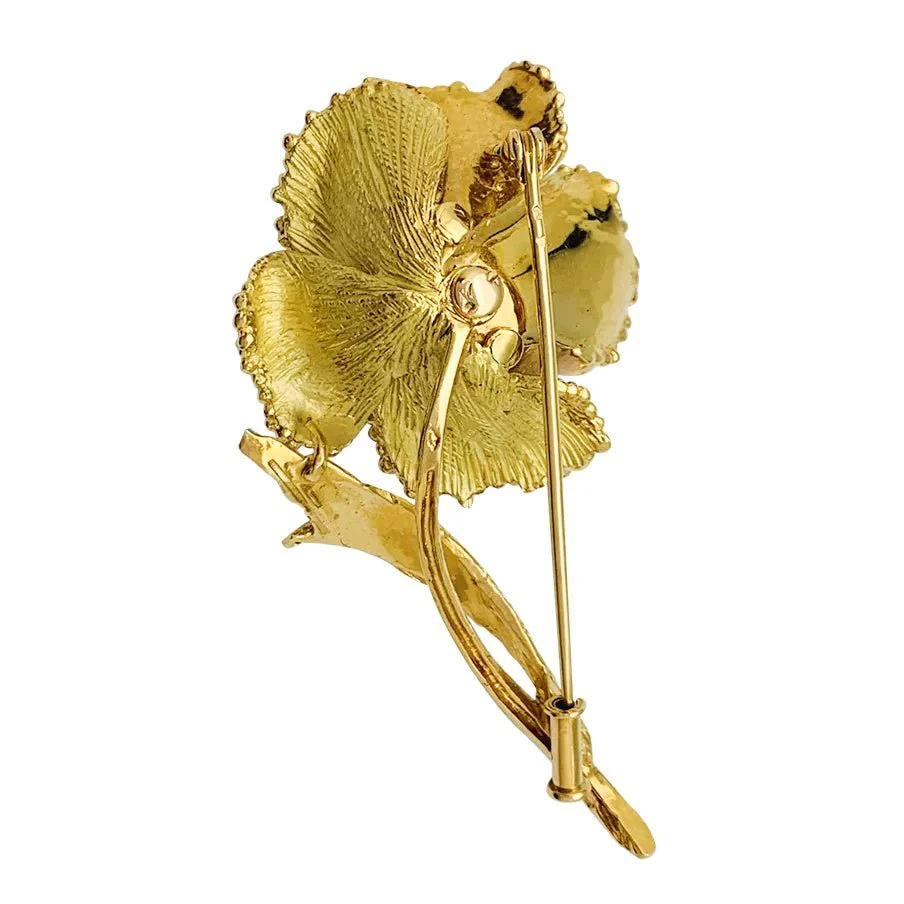 Yellow gold and diamond flower brooch - Image 4