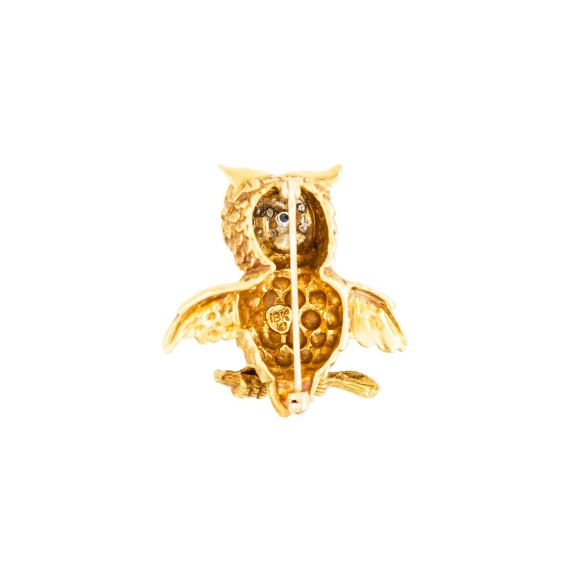 Owl Brooch in yellow gold and white gold, sapphires and diamonds - Image 3