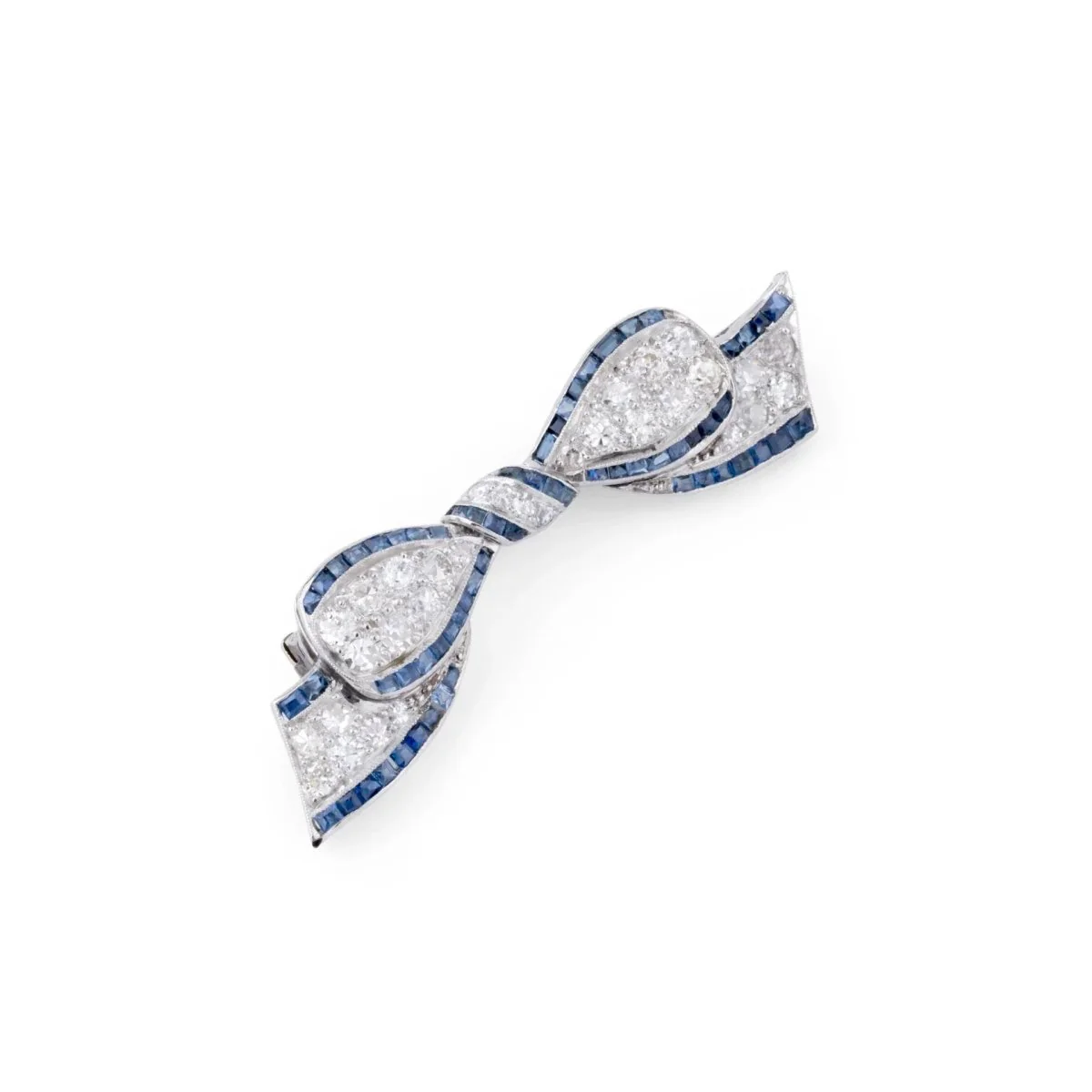 Art Deco platinum bow brooch with diamond and calibrated sapphires - Image 2