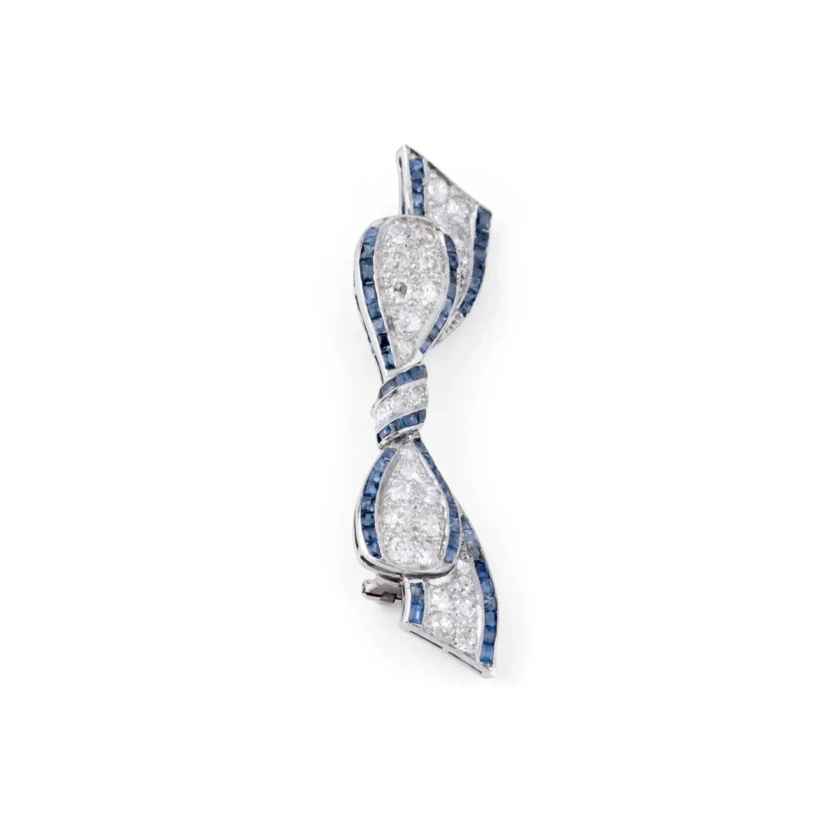 Art Deco platinum bow brooch with diamond and calibrated sapphires - Image 3