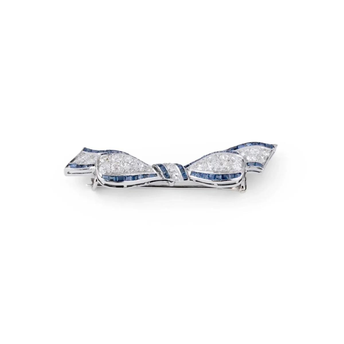 Art Deco platinum bow brooch with diamond and calibrated sapphires - Image 4
