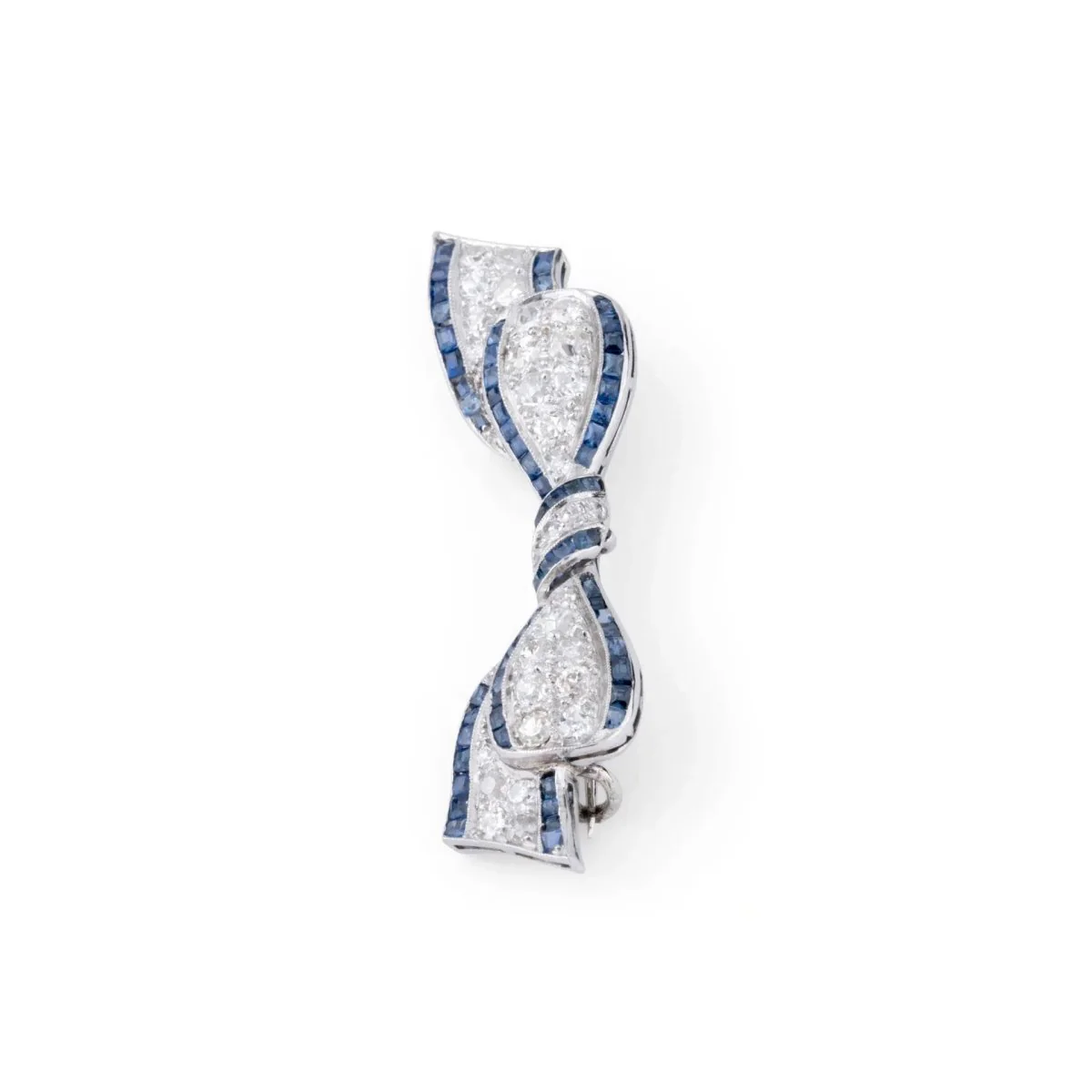 Art Deco platinum bow brooch with diamond and calibrated sapphires - Image 5