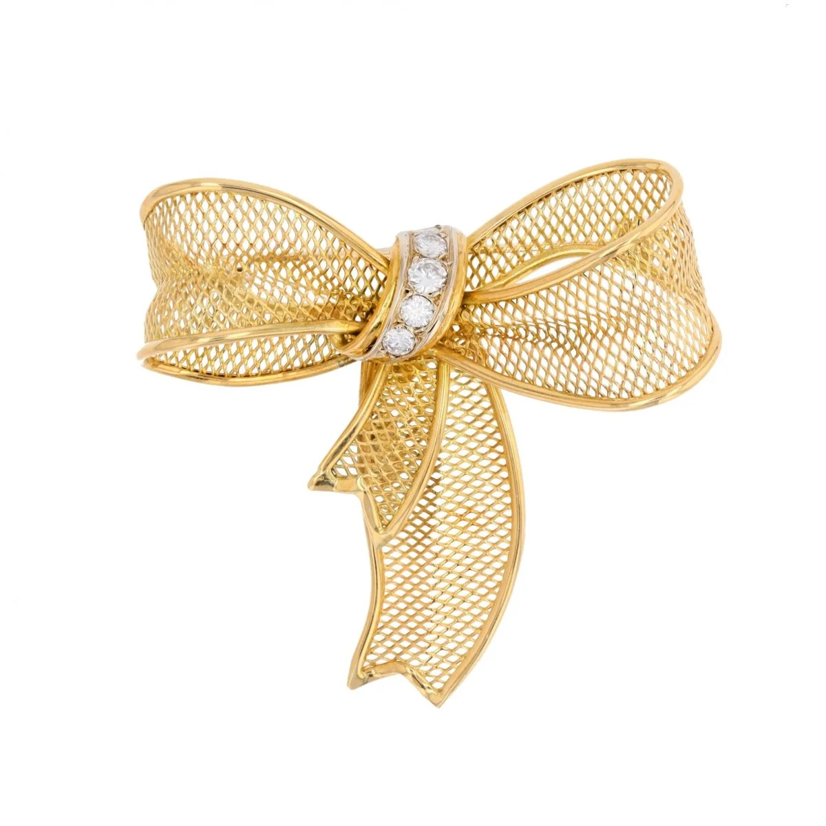 Brooch node in yellow gold and diamonds