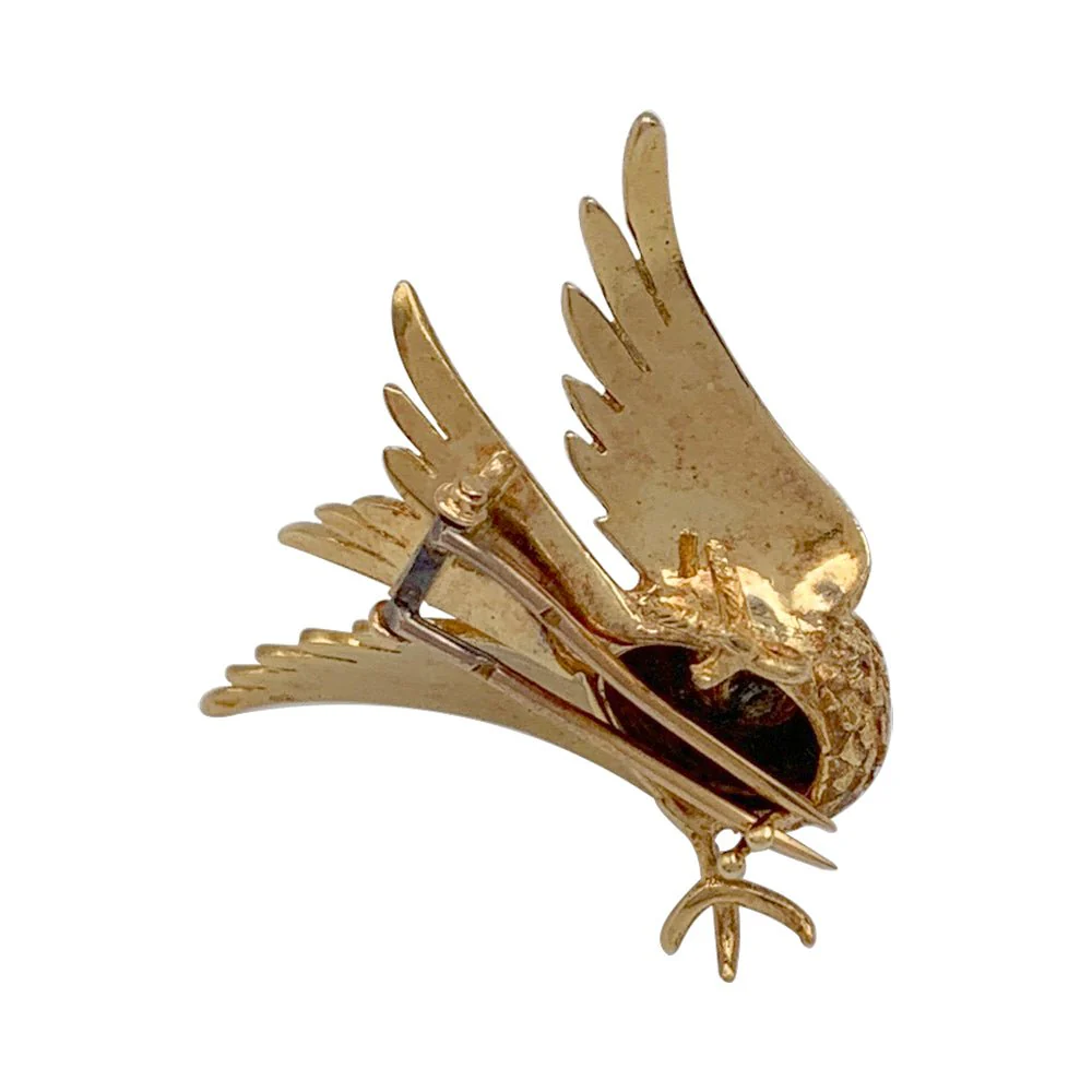 Bird brooch in yellow gold, ruby, pearl - Image 6