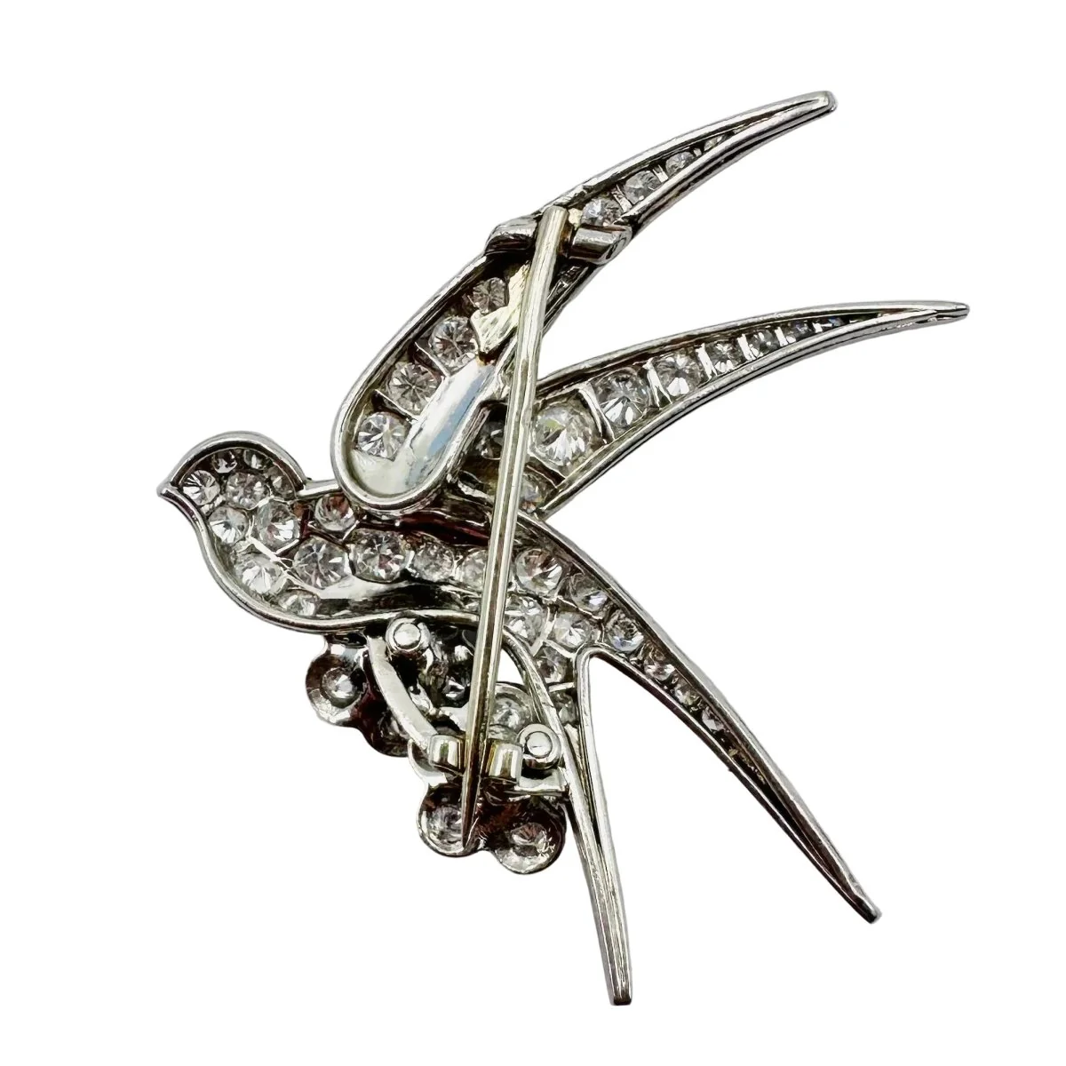 Brooch "Bird on two flowers" in white gold and Platinum - Image 6