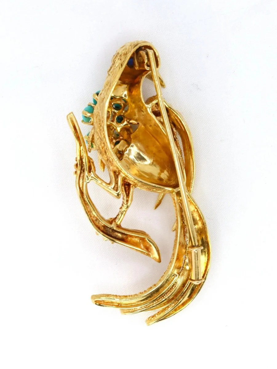 Brooch bird in yellow gold, sapphire and diamond - Image 3