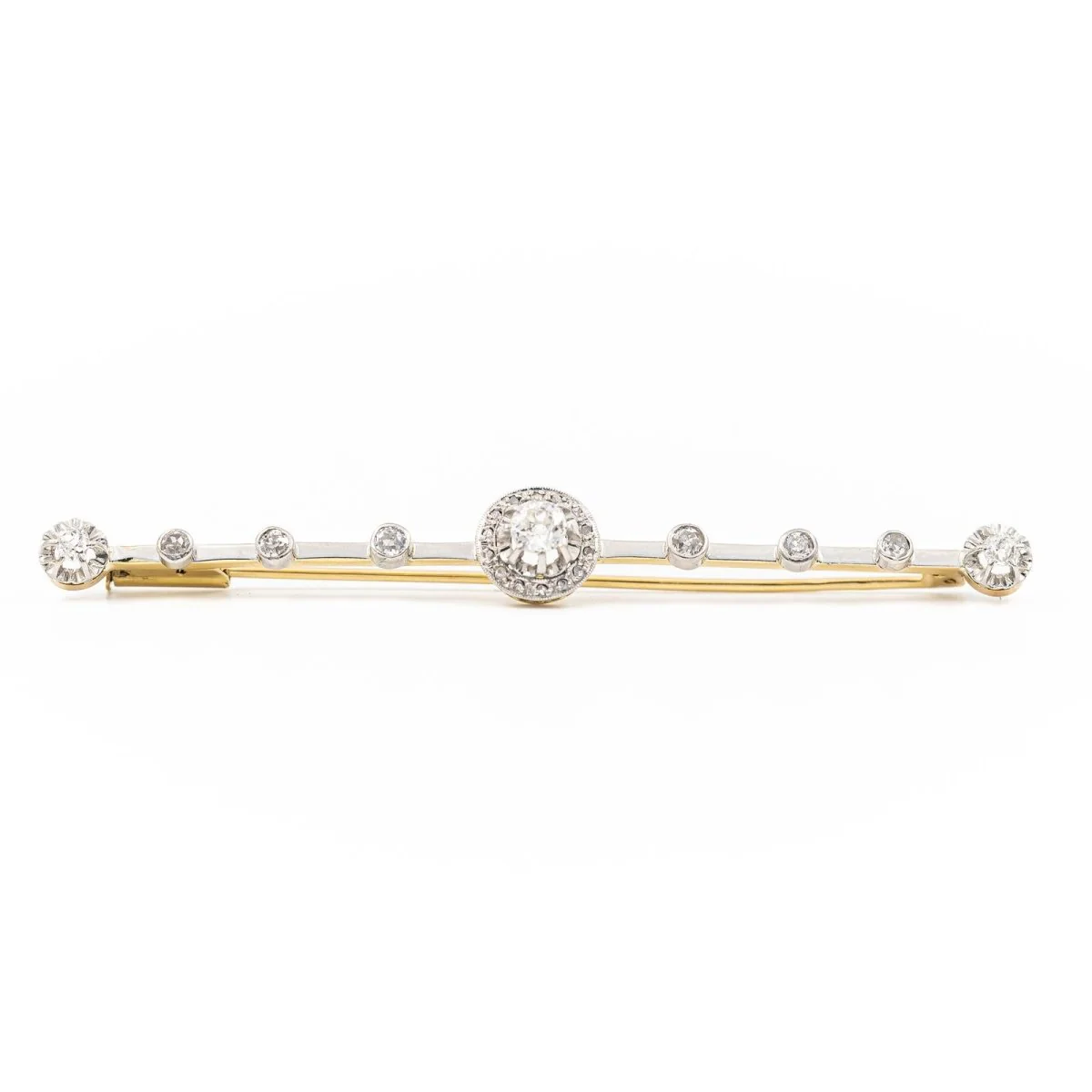 Barrette brooch in 2 golds and diamonds