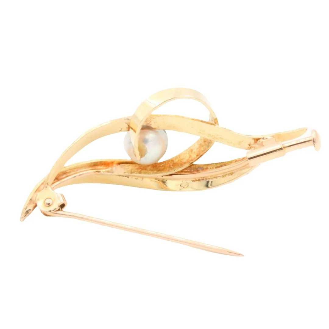 Yellow gold and pearl brooch - Image 2