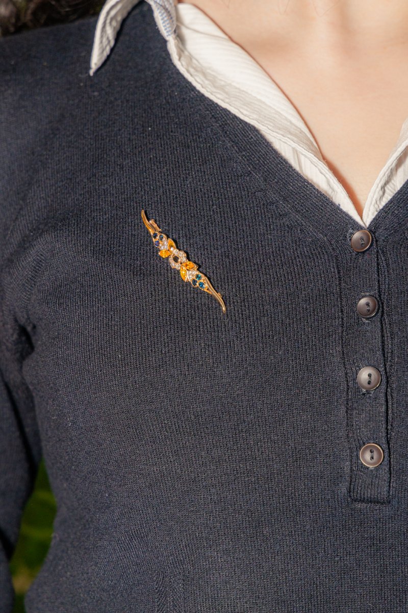Yellow Gold Brooch with Sapphires, Citrines and Diamonds - Image 2