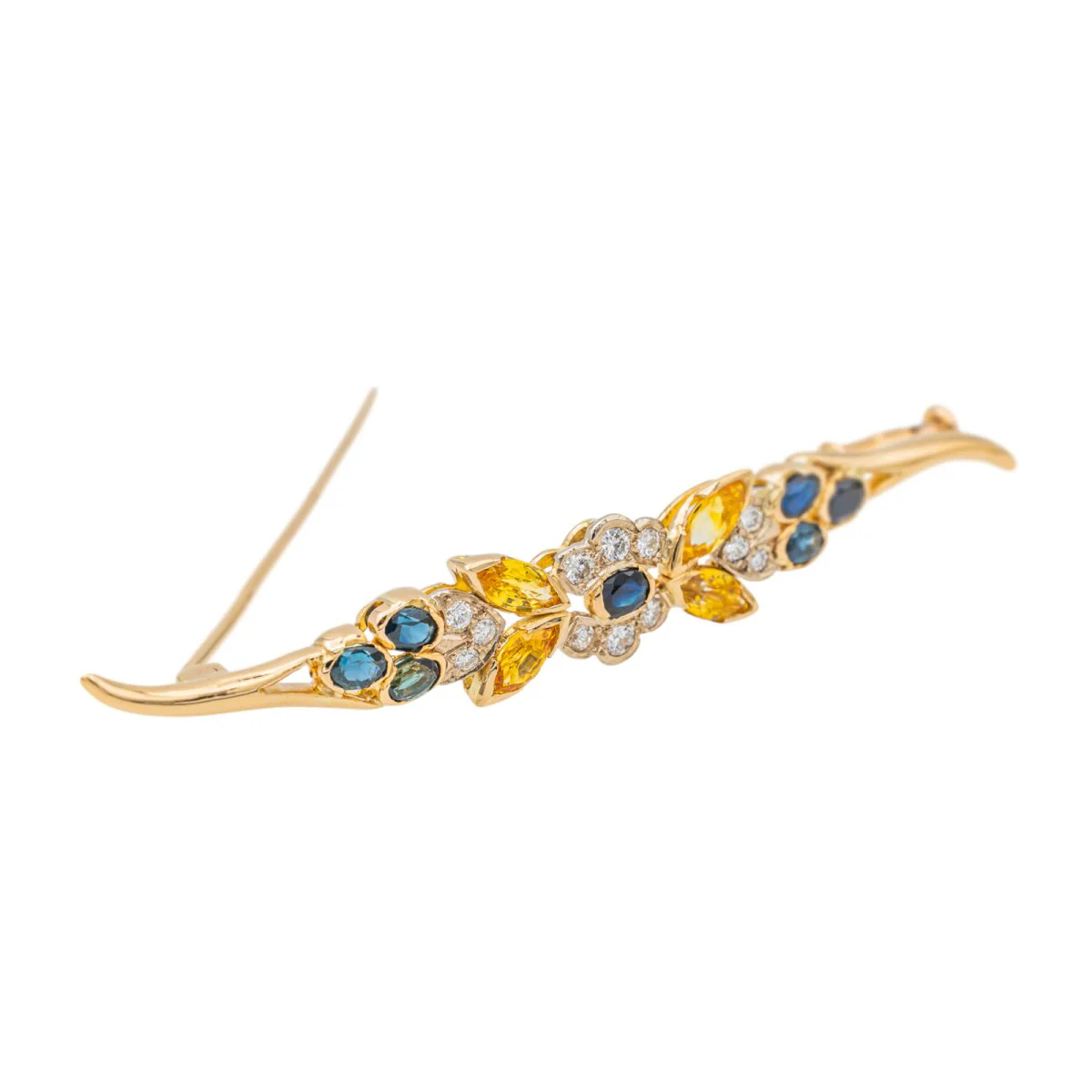 Yellow Gold Brooch with Sapphires, Citrines and Diamonds - Image 4