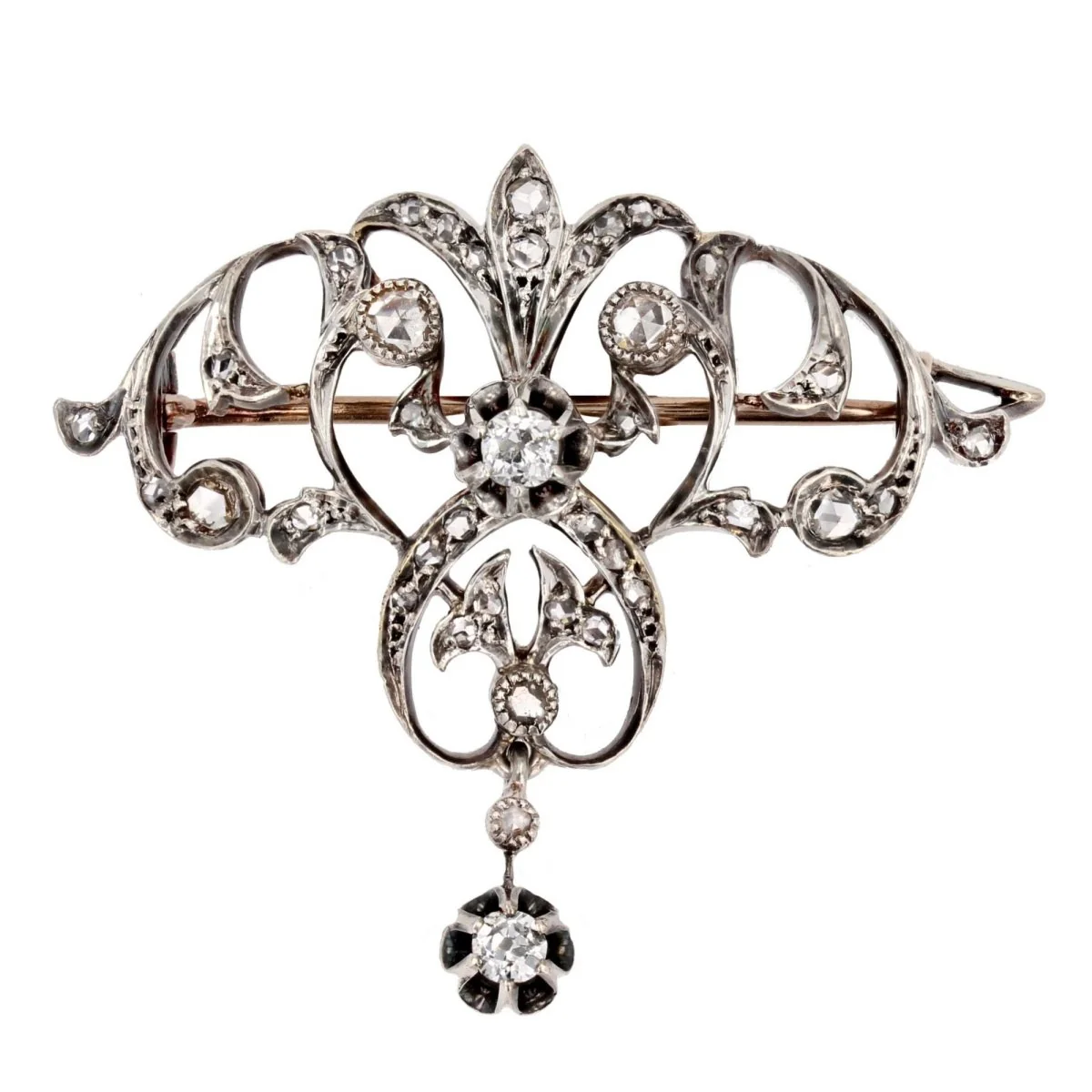Brooch/Pin in rose gold, yellow gold, silver and diamonds