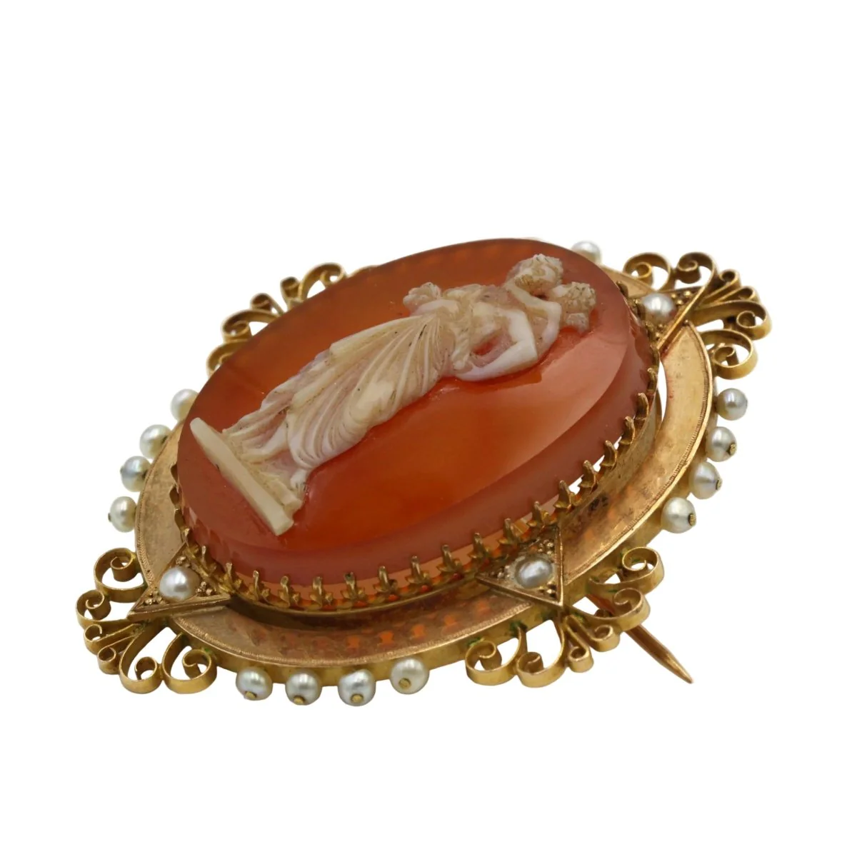 Brooch Pendant - Yellow gold, Cameo Agate & Pearls - Image 3