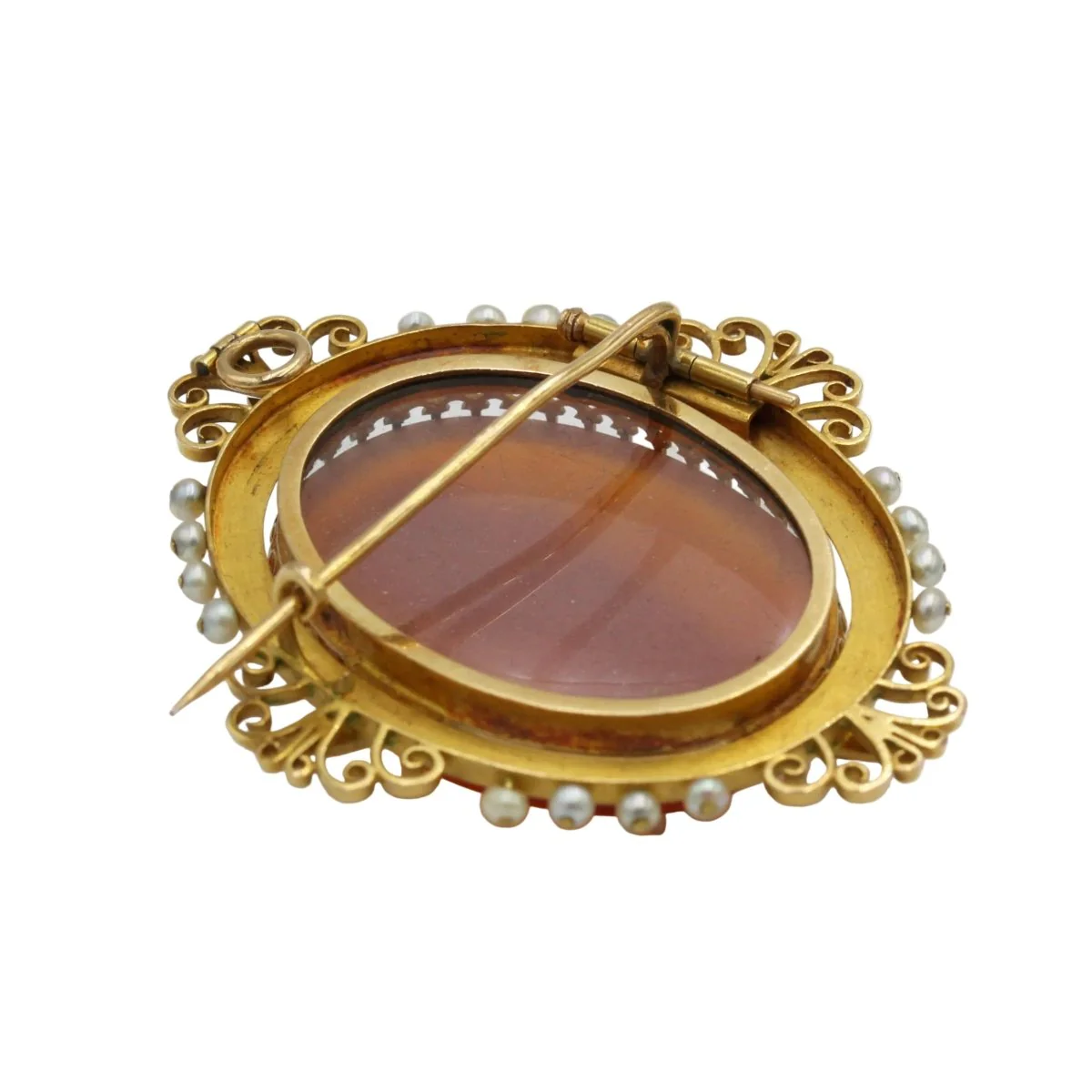 Brooch Pendant - Yellow gold, Cameo Agate & Pearls - Image 4