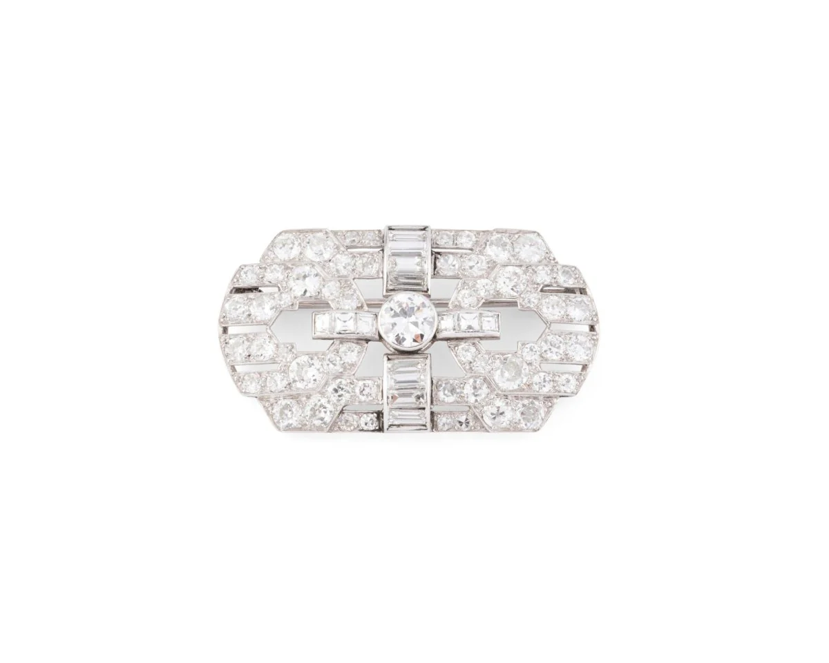 Platinum and diamond plaque brooch
